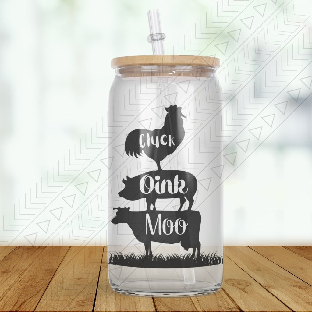 Cluck Oink Moo Glass Can
